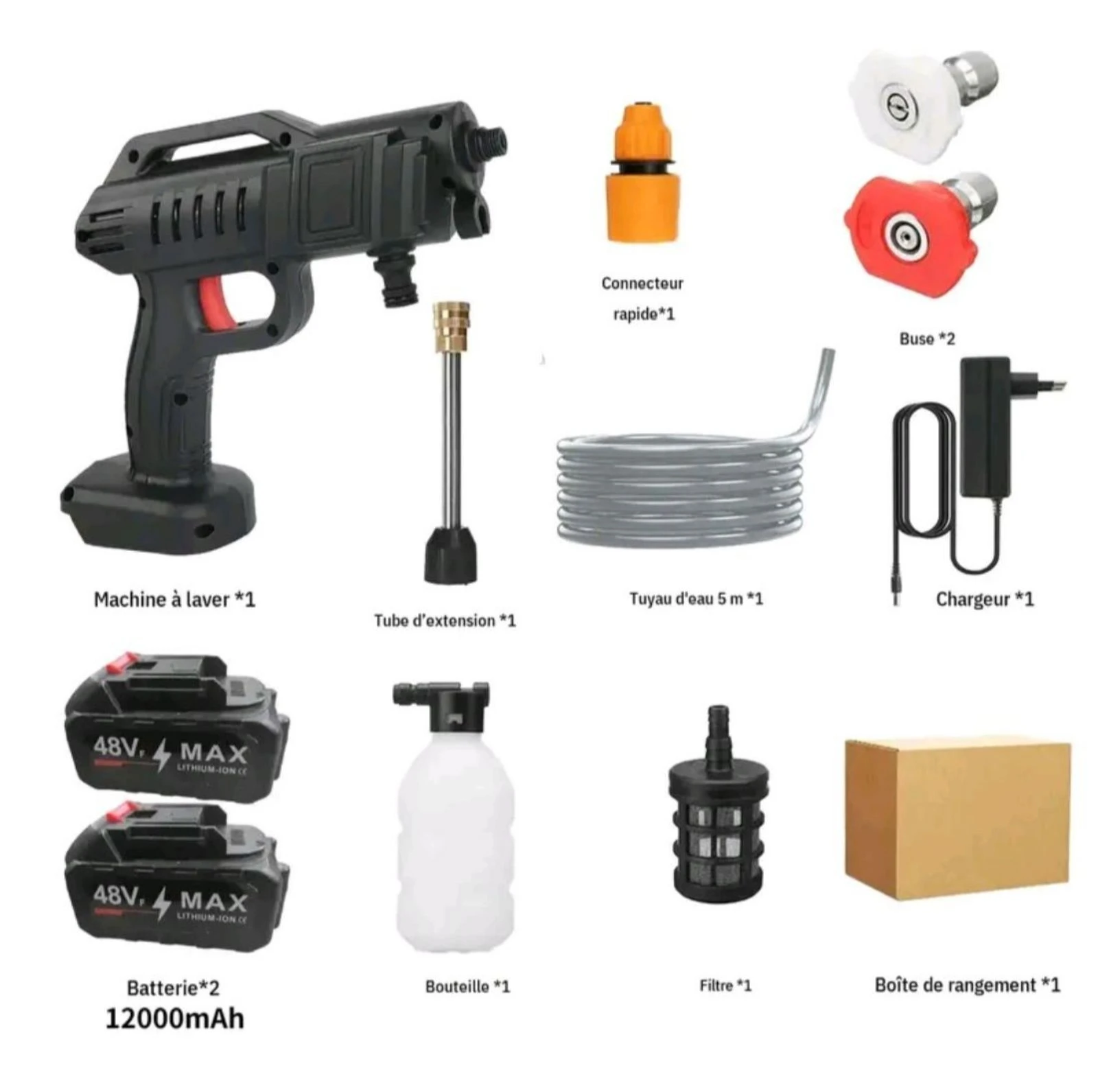 Limpiador de alta presión inalámbrico de 48V – 2 baterías de litio + accesorios NUEVO – photo 2